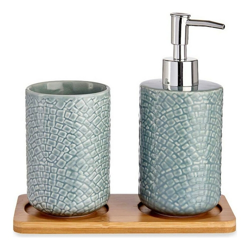 Bath Set Squares Grey Ceramic Bamboo (3 pcs)