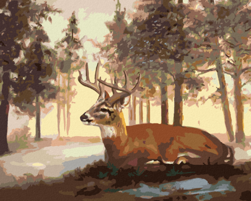 Zuty - Paint by Numbers - LYING DEER AND WINTER LANDSCAPE (D. RUSTY