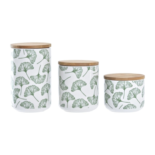 3 Tubs DKD Home Decor Natural White Green Bamboo Stoneware Tropical 10