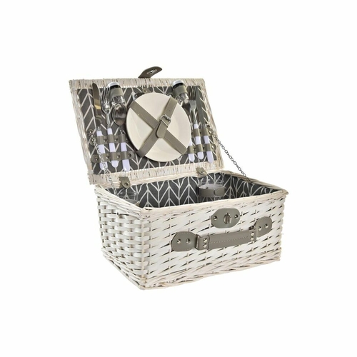 Basket DKD Home Decor wicker Picnic Ceramic Grey Polyester Stainless