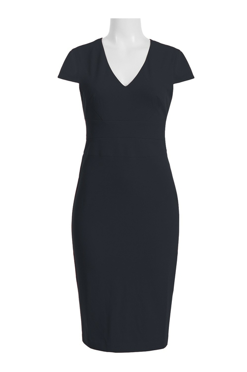 Donna Morgan V-Neck Cap Sleeve Zipper Back Bocycon Slit Back Solid