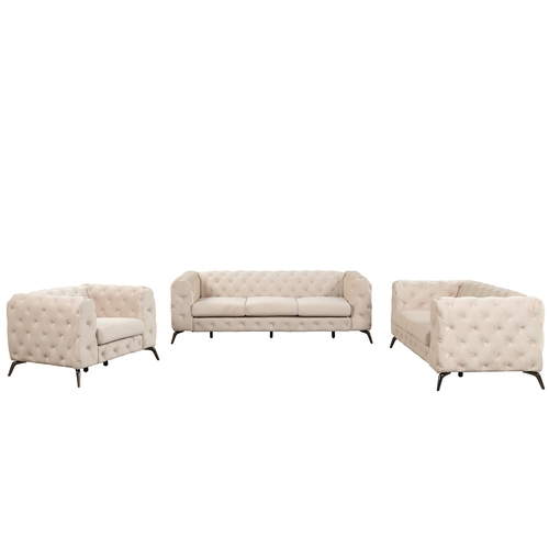 Modern 3-Piece Sofa Sets with Sturdy Metal Legs,Velvet Upholstered