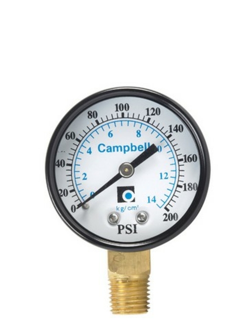 Campbell PG2T-NL 2 in. 0-200 PSI Polycarbonate Pressure Gauge