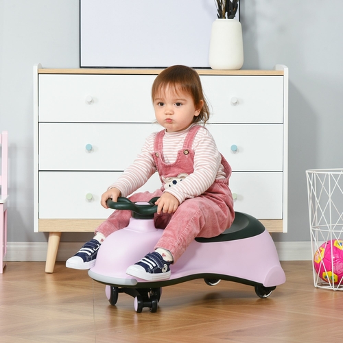 Qaba Ride on Wiggle Car w/LED Flashing Wheels, Swing Car for Toddlers,