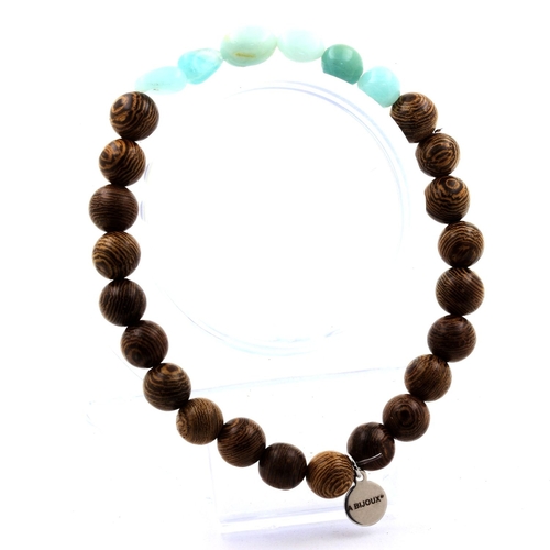 Amazonite from Brazil + wood Bracelet 8 mm Beads.