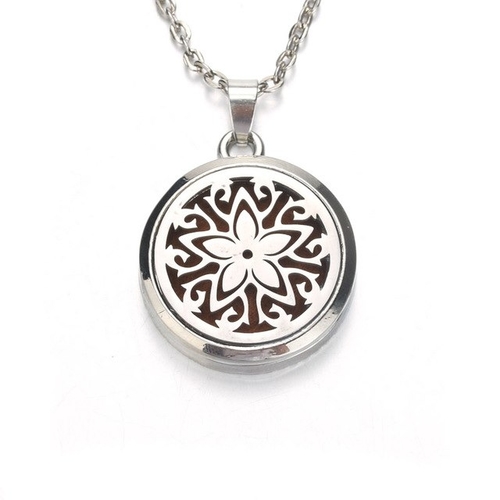 Silver flower Aroma Diffuser Necklace Perfume