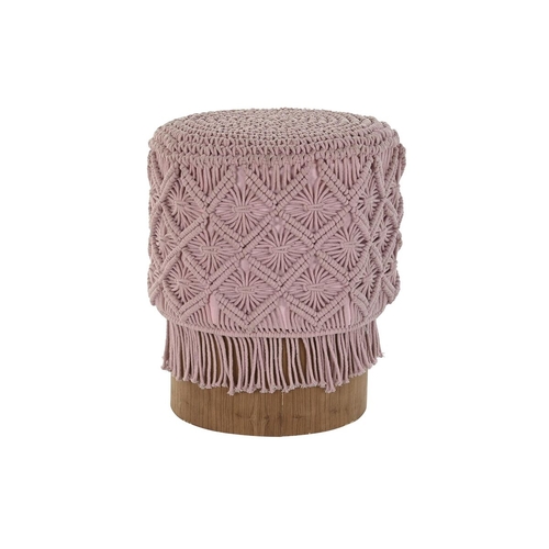 Footrest DKD Home Decor 43 x 43 x 51 cm Wood Brown Light Pink Macrame