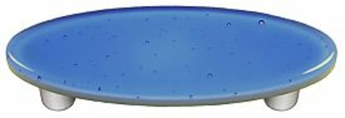 Hot Knobs HK1028-POA Light Sky Blue Oval Glass Cabinet Pull - Aluminum