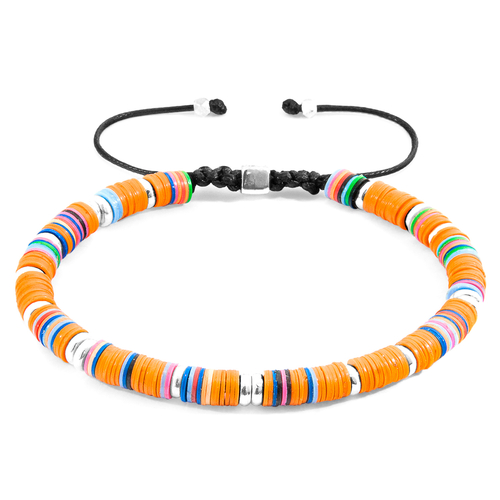 Orange Kivu Silver and Vinyl Disc Macrame Bracelet