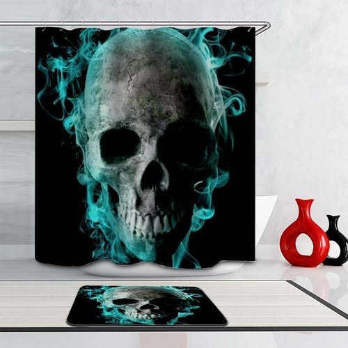 Turquoise Smoky Skull Shower Curtain