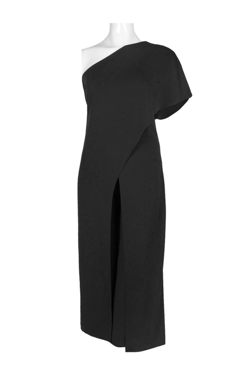 Adrianna Papell Asymmetrical One Shoulder Cape Sleeve Solid Jumpsuit