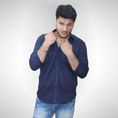 Solid Plain Cotton Shirt Long Sleeves (Size-L) (Color-NAVY BLUE)