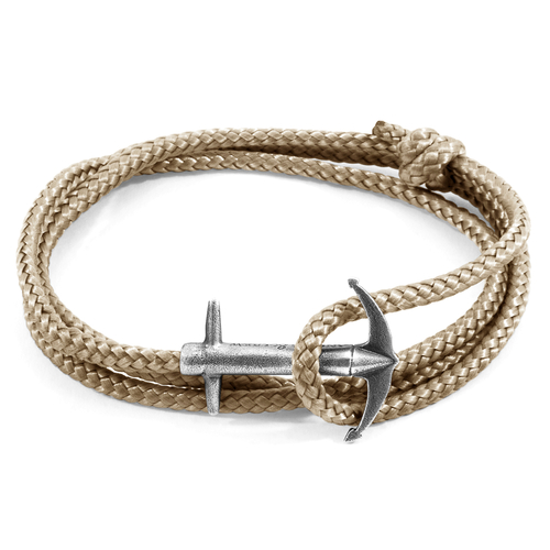 Sand Brown Admiral Anchor Silver and Rope Bracelet