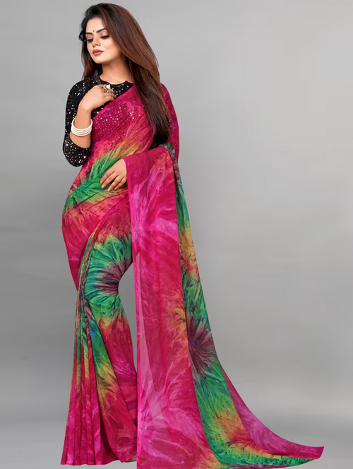 women printed georgette saree