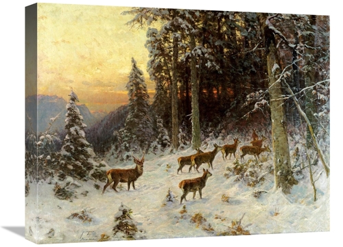 Global Gallery GCS-267388-22-142 22 in. Deer in Winter Wooded Landscap
