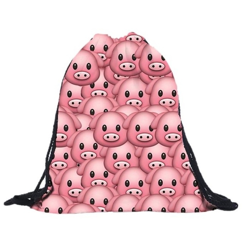 Fashion women men drawstring bag Unisex cute Pig