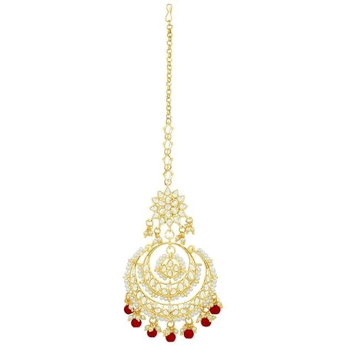 Gold Plated Traditional Kundan Studded with Pearls Maang Tikka for