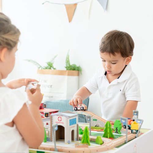 Teamson Kids 85 Pc White Wooden Train Set & Table