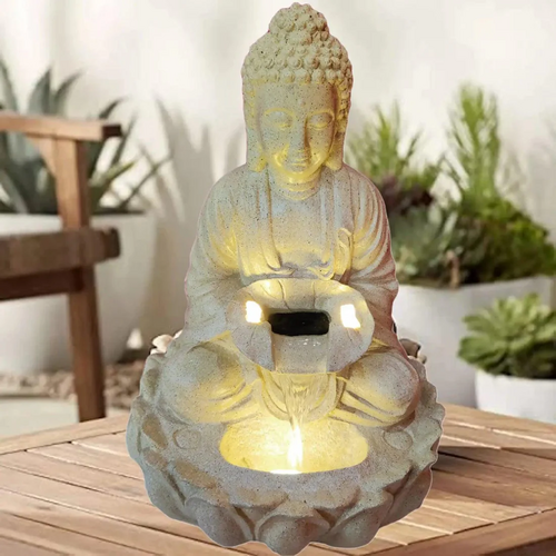 ALiLa Kamal Buddha Idol Table Top Water Fall Fountain with LED Lights