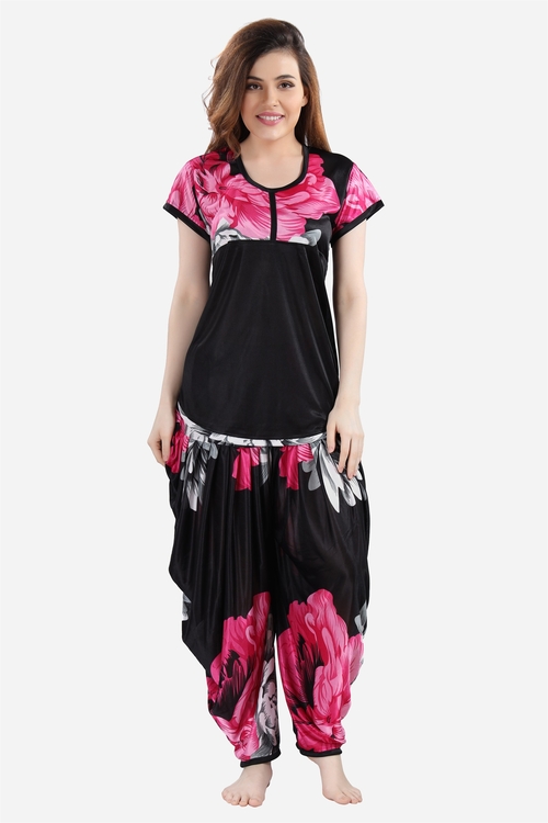 Romaisa Women's Satin Floral Pink Regular Length Top with Patiyala