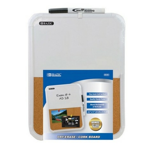 Bazic 6030    8.5" X 11" Dry Erase / Cork Combo Board w/ Mar