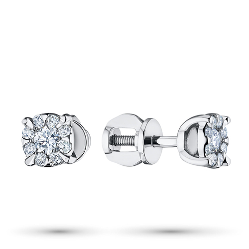 Sterling Silver Earring Studs with 18 Round-Cut Lab-Created Diamonds