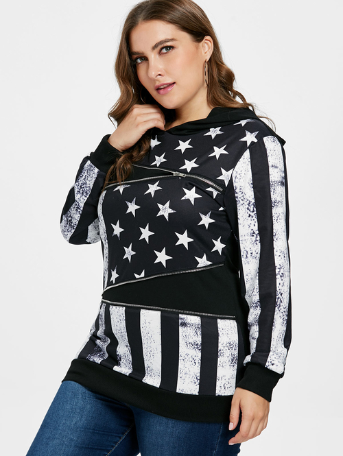  Plus Size Star Striped Print American Flag