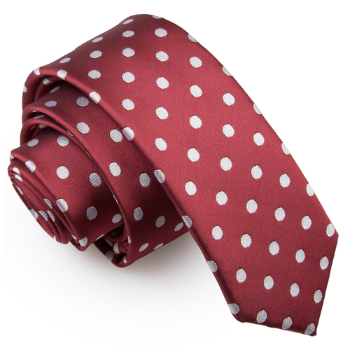 Polka Dot Skinny Tie - Burgundy