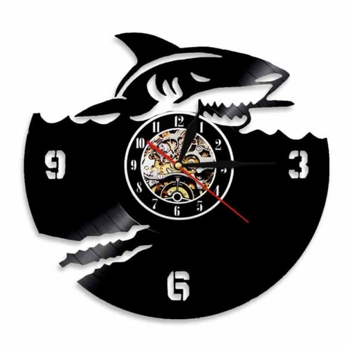 SHARK ORNAMENT HANDMADE VINYL RECORD WALL CLOCK FUNNY GIFT