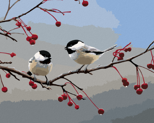 Zuty - Paint by Numbers â€“ CHICKADEE AND A BRANCH WITH FRUITS (JOE
