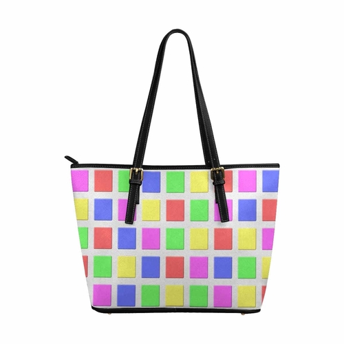 Large Leather Tote Shoulder Bag - Mosaic Tiles Multicolor