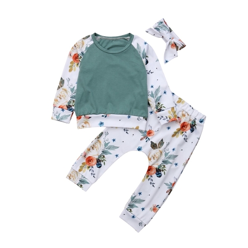 Casual Baby Girl T-Shirts Tops+Pants+Headband