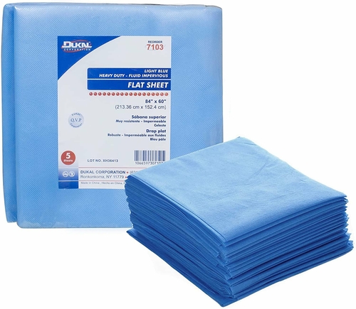 Dukal Supply Dukal Disposable Flat Sheets 84" x 60". Pack of 5 Flat