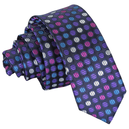 Chequered Polka Dot Skinny Tie - Purple, Blue & Pink