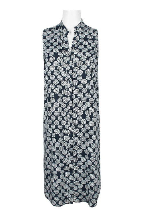 Carre Noir High Neck Button Down Sleeveless Multi Print Rayon Dress