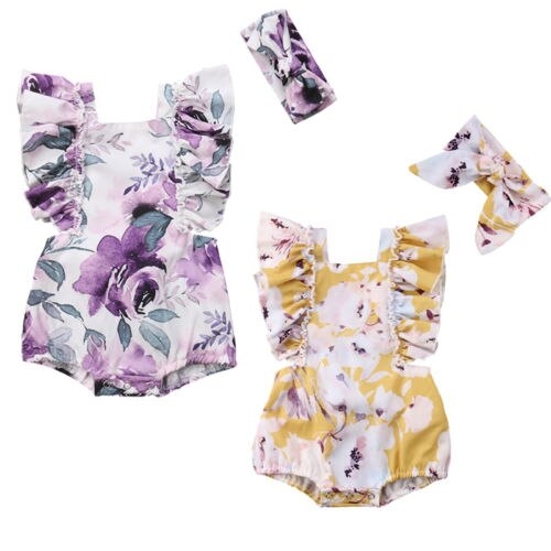 Newborn Baby Girl Flower Ruffle Romper