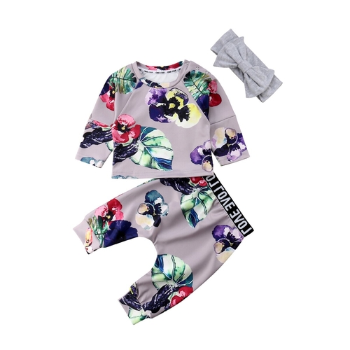Newborn Baby Girl Flower Tops Shirt Pants