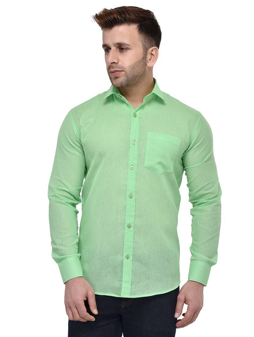 Men's Solid Slim Fit Cotton Casual Shirt GREEN L