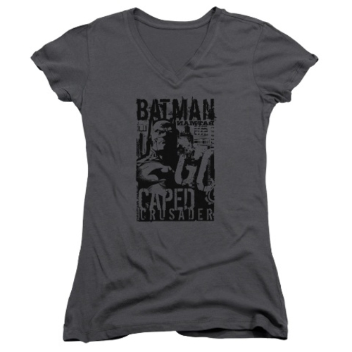 Trevco Batman-Caped Crusader - Junior V-Neck Tee - Charcoal, 2X