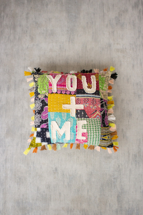 Kalalou NRV2134 14.5 x 14.5 in. You Plus Me Kantha Pillow