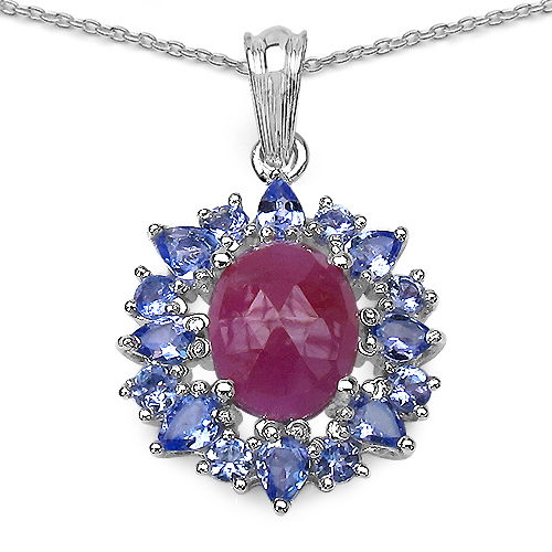 4.53 Carat Genuine Pink Sapphire & Tanzanite .925 Sterling Silver