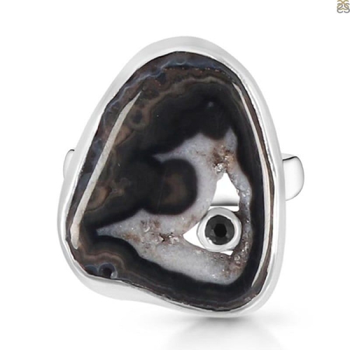 Agate (Black) Adjustable Ring Round Eye Design Artificial