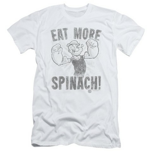 Trevco Popeye-Eat More Spinach Short Sleeve Adult 30-1 Tee, White 