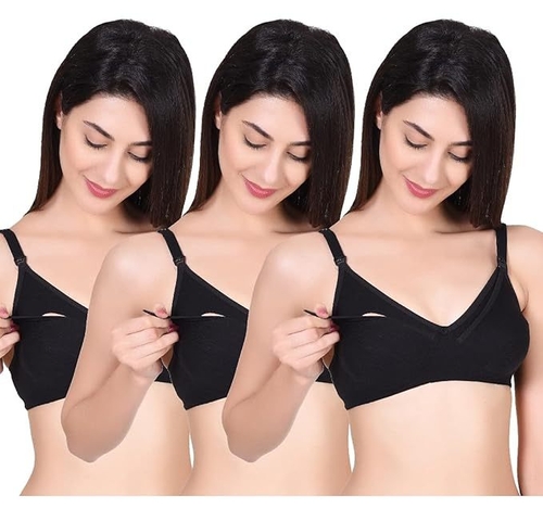 Women's Cotton Feeding/Maternity/Nursing Bra (Pack of 3) (Color Black)