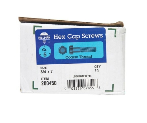 Hillman 200450 0.75 x 7 in. Grade 5 Hex Cap Screws