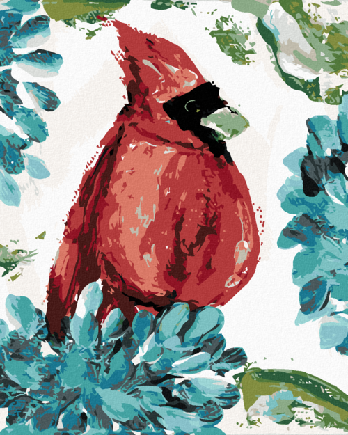 Paint by Numbers - RED BIRD AND HYDRANGEA (HALEY BUSH)