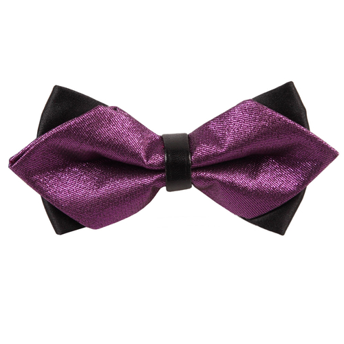 Diamond Tip Pre-Tied Bow Tie - Plain Metallic Purple