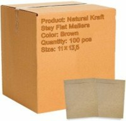 100 Pack Natural Kraft Stay Flat Mailers 11 x 13.5 Brown Chipboard