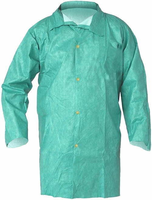 Disposable Lab Coats. Pack of 10 Green Polypropylene 30 gsm Protective