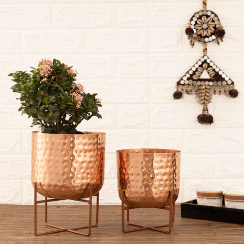 Olive Rose Gold Hammered Planters (Pack of 2)